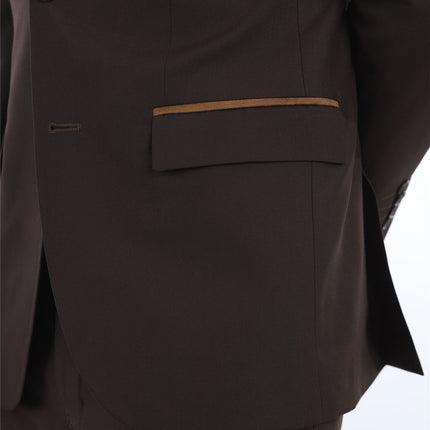Men's 3 Piece Plain Dark Brown Work Formal Suit