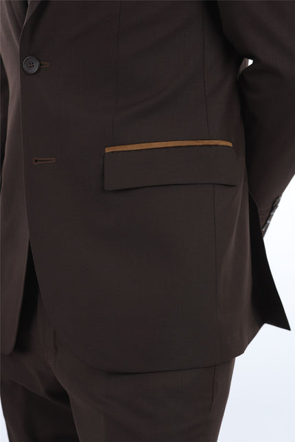 Men's 3 Piece Plain Dark Brown Work Formal Suit