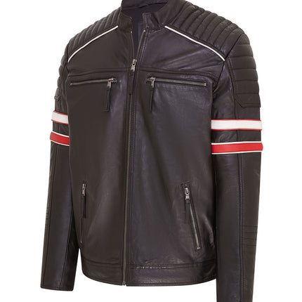 Mens Quilted Biker Leather Jacket Racing Jacket