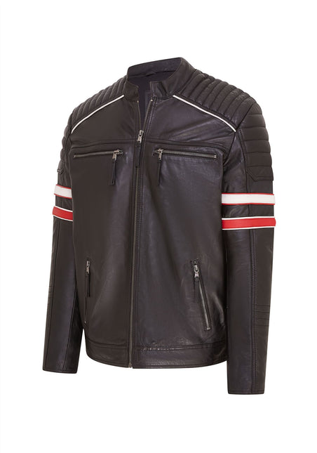 Mens Quilted Biker Leather Jacket Racing Jacket