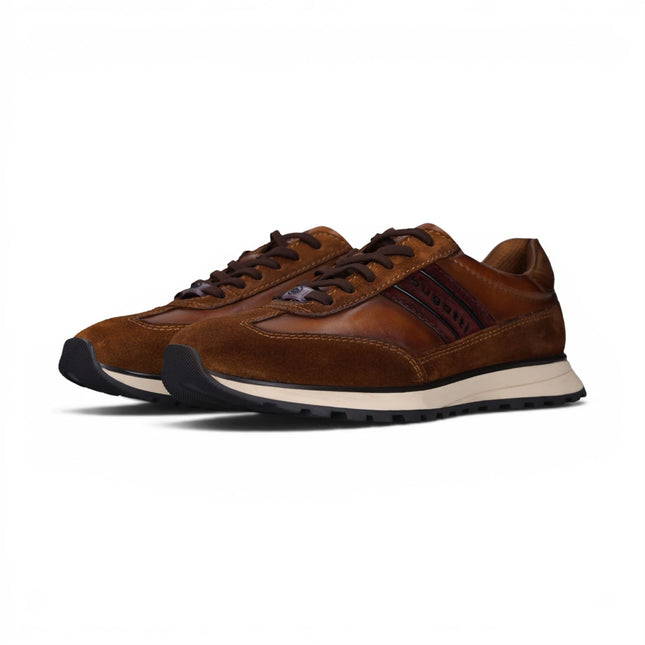 Bugatti Men's Tan Brown Leather Lace-Up Trainer Sneaker Shoes - Timon