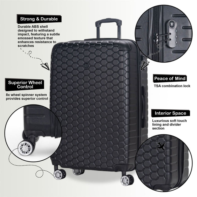 Hard Shell ABS 8 Wheel Luggage Travel Cabin Holiday Bags Suitcase Set