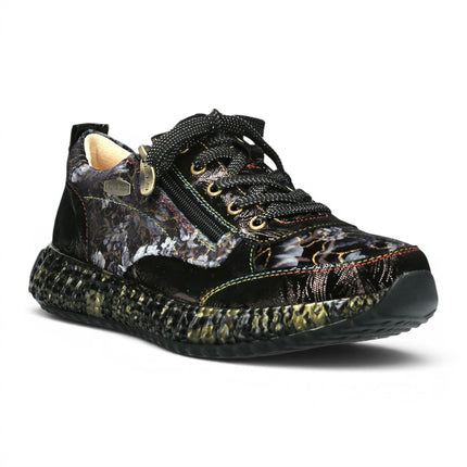 Laura Vita Women's Goth Victorian Floral Black Leather Trainer Sneaker - Burton-43