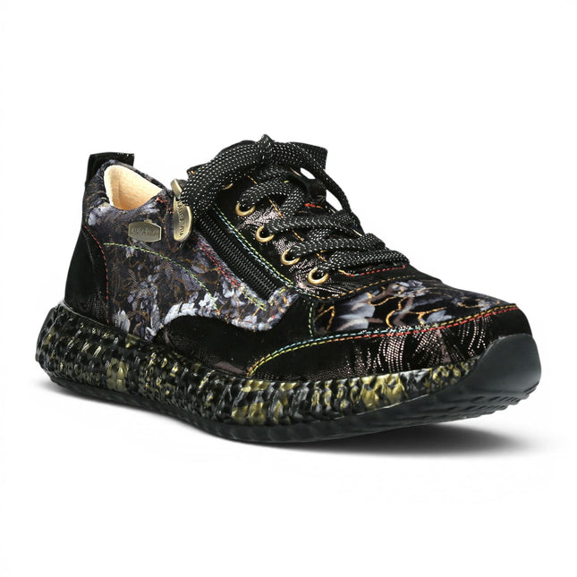Laura Vita Women's Goth Victorian Floral Black Leather Trainer Sneaker - Burton-43