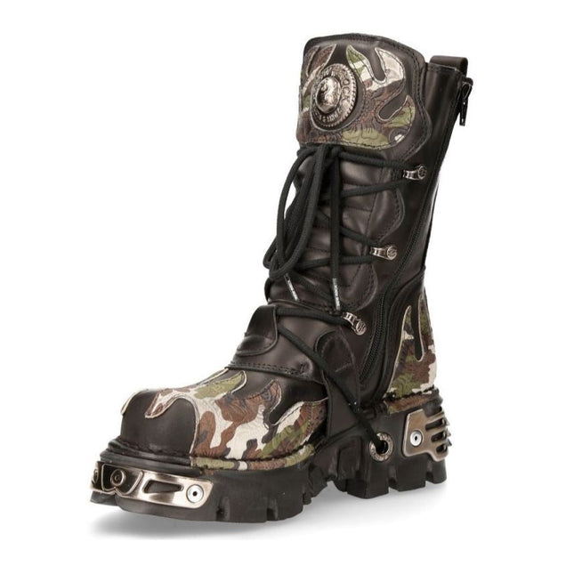 Black and camouflage boot on a white background