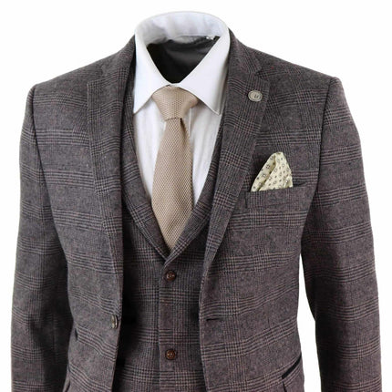 Men's 3 Piece Brown Herringbone Tweed Suit