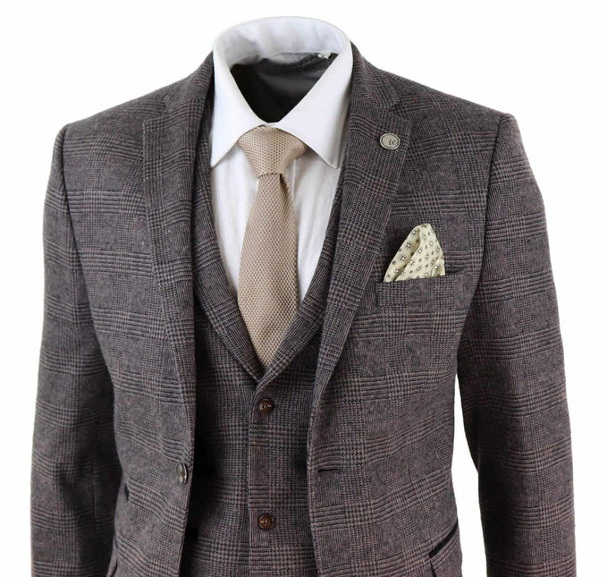 Men's 3 Piece Brown Herringbone Tweed Suit