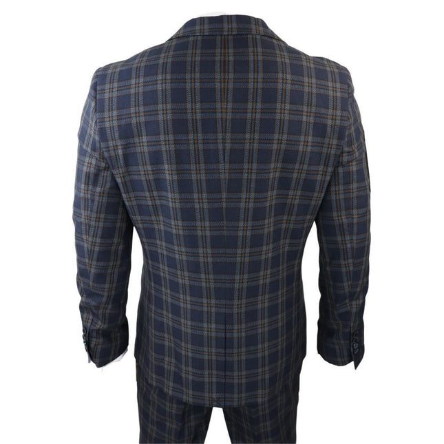 Men's Check Navy Blue 3 Piece Suit