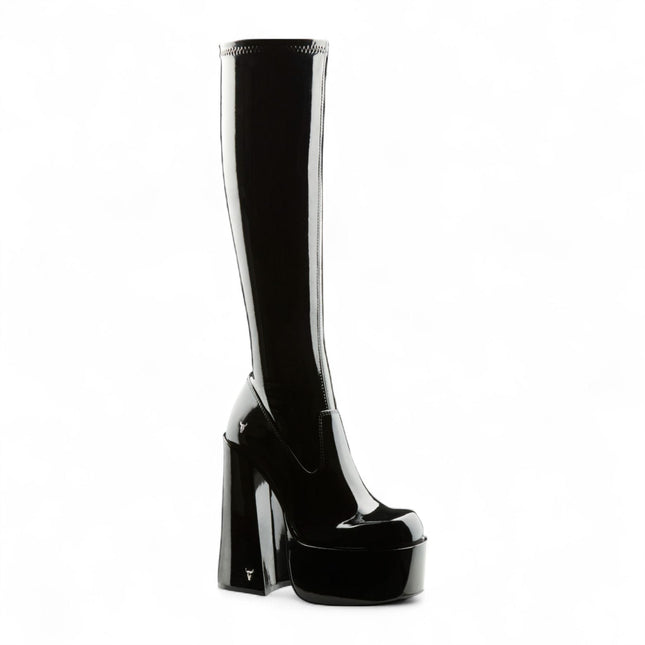 Windsorsmith Womens Black Knee-High Sock Platform Goth Heel Boots - Saucy