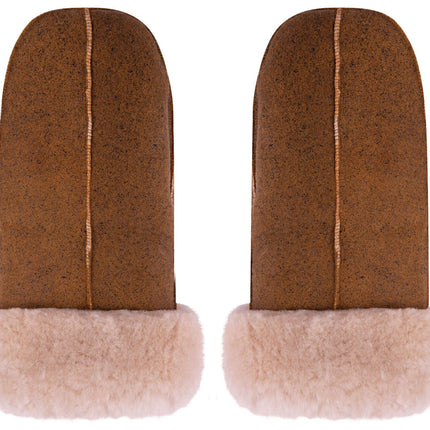 Unisex Rustic Brown Real Sheepskin Leather Shearling Gloves Warm Mittens