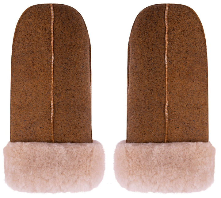 Unisex Rustic Brown Real Sheepskin Leather Shearling Gloves Warm Mittens
