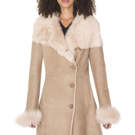 Womens Suede Merino Shearling Coat with Toscana Collar-Hanoi