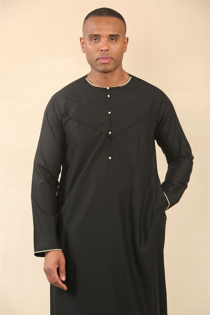 Men's Omani Eid Black Thobe  Saudi Emirati Jubba Robe