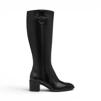 Tamaris Women’s Black Leather Riding Knee-High Heel Long Boots - 25576-47