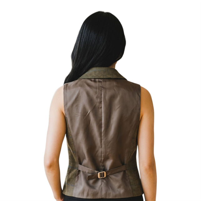 Women's Olive Tailored Fit Tweed Waistcoat Formal Vest - TPSTZ-7
