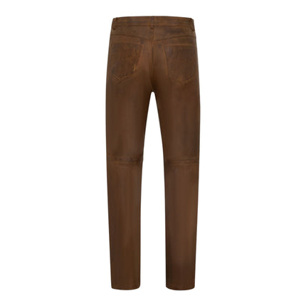 Mens Brown Lamb Leather 501 Biker Jeans - Istanbul