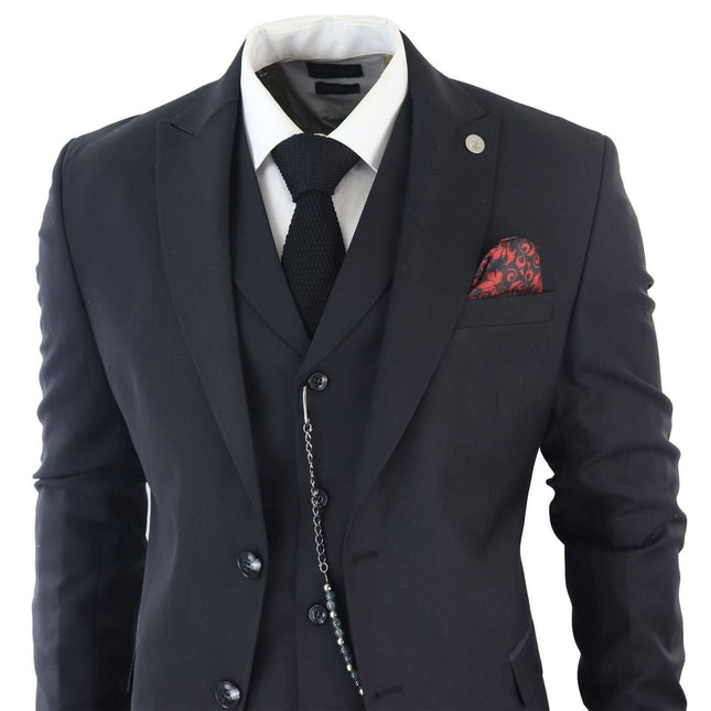 Men's Classic 3-Piece Plain Black Suit