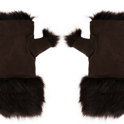 Womens Shearling  Mittens Fingerless Cuffs Toscana Suede Sheepskin Fur