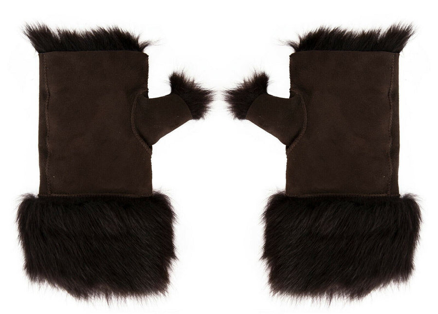 Womens Shearling  Mittens Fingerless Cuffs Toscana Suede Sheepskin Fur