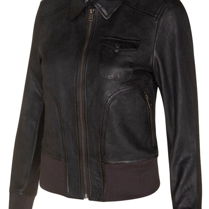 Womens Leather MA-1 Varsity Jacket-Ann Arbor