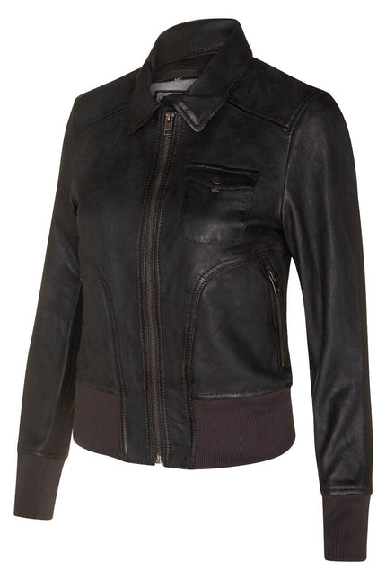 Womens Leather MA-1 Varsity Jacket-Ann Arbor