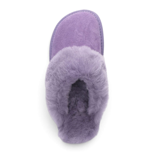 Women's Genuine Sheepskin Purple Suede Mule Winter Slippers - Luna