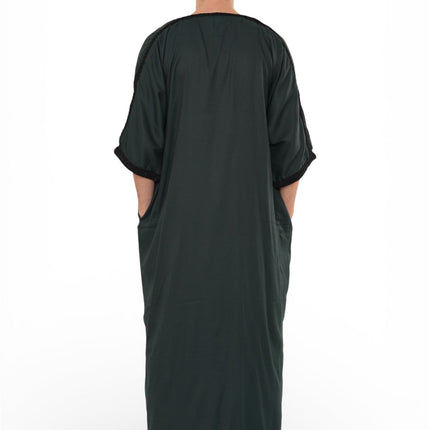 Men's Green Black Moroccan Thobe Jubba Robe Eid Djellaba Gandoura