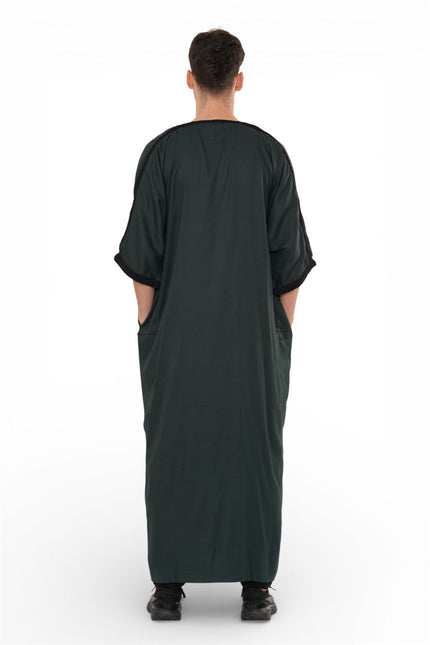 Men's Green Black Moroccan Thobe Jubba Robe Eid Djellaba Gandoura