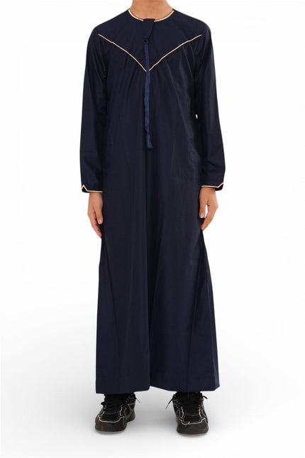 Kids Boys Ramadan Navy Blue Moroccan Jubba Robe Djellaba Eid Thobe - K-TT-006