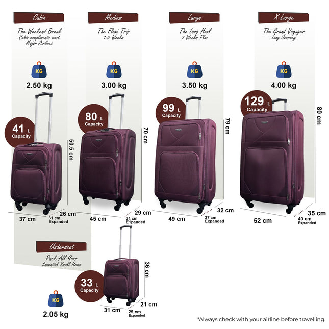 Soft Shell Lightweight Nylon Suitcase Set 4 Wheel Travel Case Holiday Bags