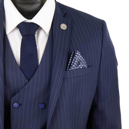 Men's 3 Piece Navy Blue Pinstripe Retro Suit