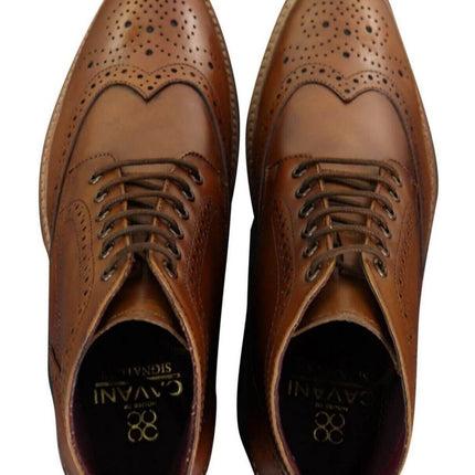 Mens Classic Oxford Brogue Ankle Boots In Tan Leather