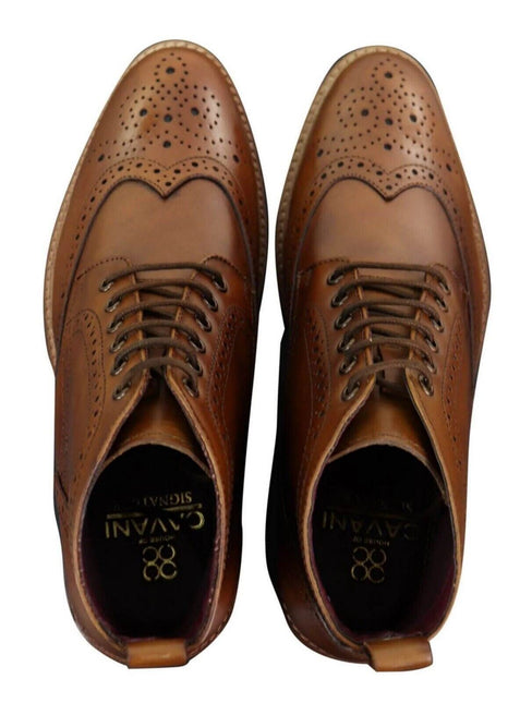 Mens Classic Oxford Brogue Ankle Boots In Tan Leather
