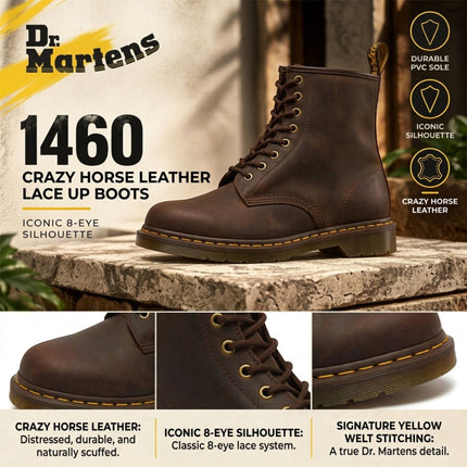 Dr Martens 1460 Brown Crazy Horse Leather Combat Boots - 11822203