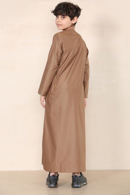 Boy's Kids Brown Thobe Emirati Jubba Islamic Clothing Kaftan Eid String Tassel