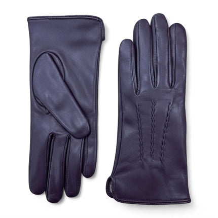 Womens Purple Italian Leather Winter Stitch Line Design Soft Wool Lining Gloves - L-GLV-301