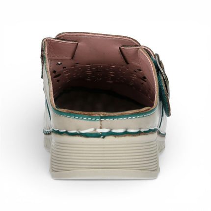 Laura Vita Women’s Dorry 01 Floral Blue Leather Wedge Slipper Sandals