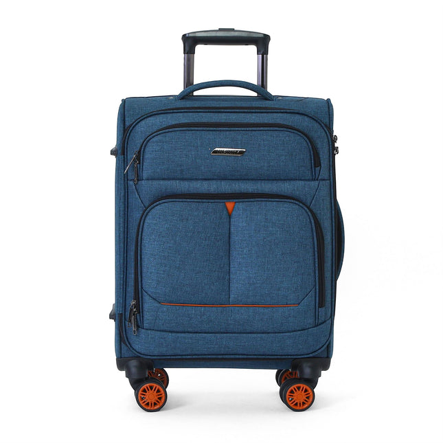 Soft Shell Linen Cabin Suitcase 56x37x24cm 8 Wheel Hand Luggage