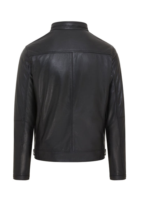 Men's Black Striped Café Racer Biker Leather Motorcycle Jacket