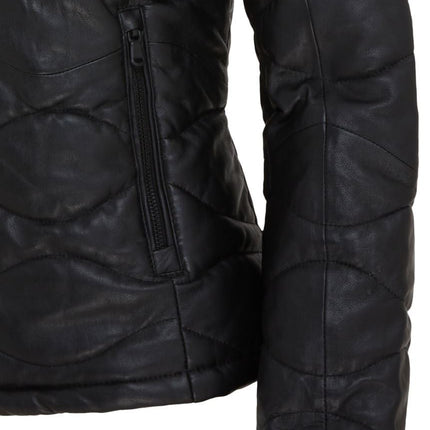 Womens Puffer Warm Quilted Leather Bomber Jacket