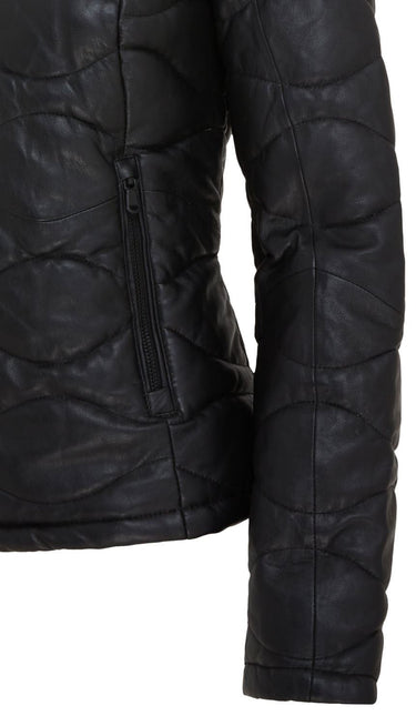 Womens Puffer Warm Quilted Leather Bomber Jacket