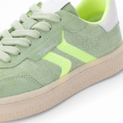 Tamaris Women's Green Leather Neon Stripes Trainers Sneaker Shoes