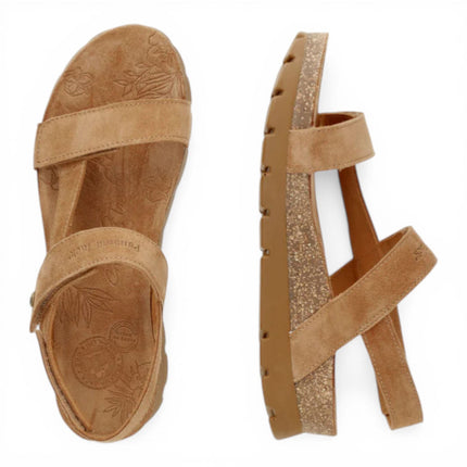 Panama Jack Women's Wedge Bark Brown Suede Leather Sandals - Selma B10