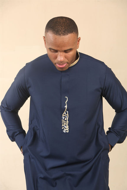 Men's Blue Thobe Arab Saudi Emirati Islamic Clothing Jubba Robe