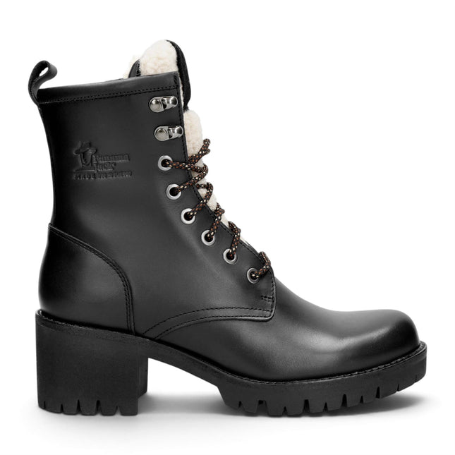 Panama Jack Women's Black Leather Waterproof Warm Heeled Lace-Up Boots - Tibi B1