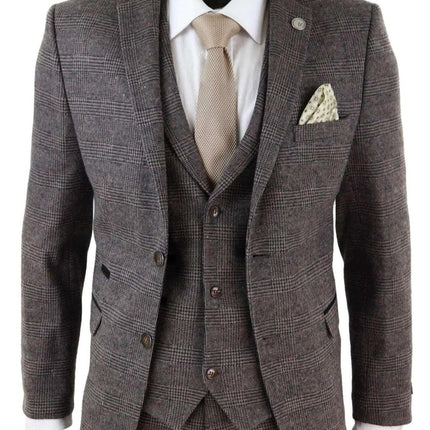 Men's 3 Piece Brown Herringbone Tweed Suit