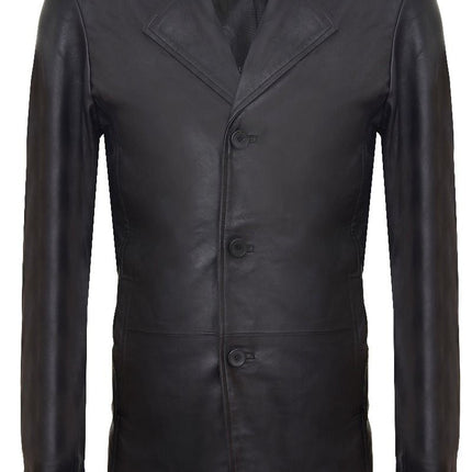 Mens 3/4 Black Leather Cromby Coat-Rosario