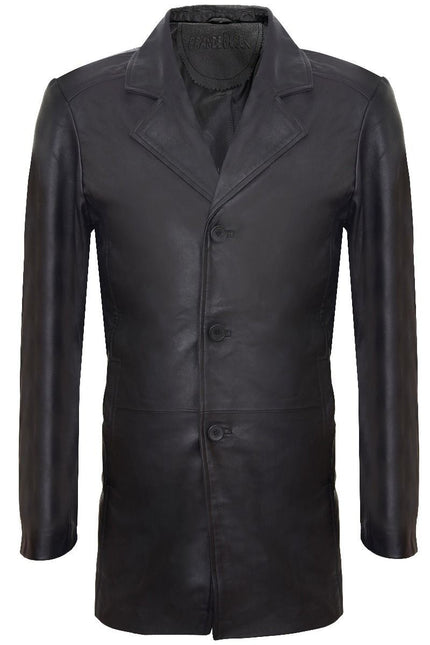 Mens 3/4 Black Leather Cromby Coat-Rosario