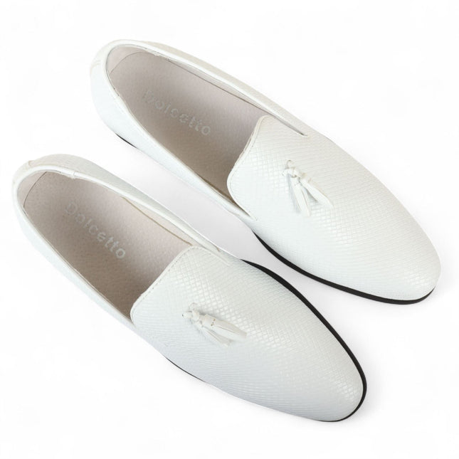 Men’s White Formal Tassel Loafers Slip-On Leather Shoes