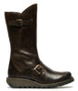 Fly London Womens Brown Mes 2 Wedge Heel Buckle Mid-Calf Leather Zip Platform Boots